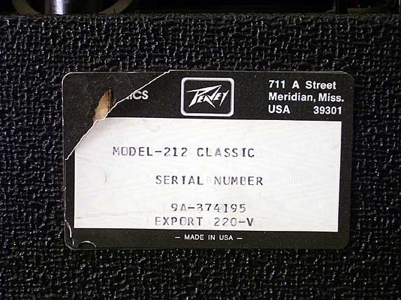 Peavey Classic serial plate